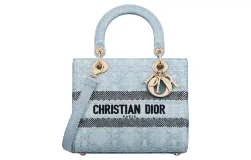 DIOR Lady D Lite Raffia Grass Shoulder Bag, Crossbody Bag, Handbag Medium Women's Sky Blue