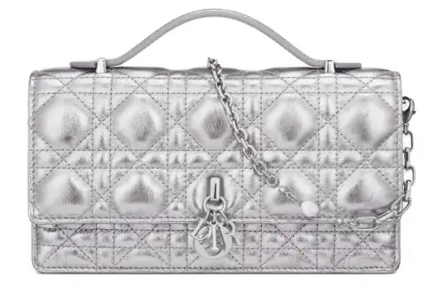 DIOR Wrinkled Cow Leather Shoulder Bag, Crossbody Bag, Handbag Mini Women's Silver