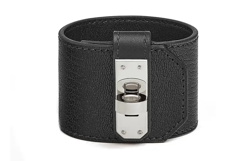 HERMES Goatskin, Palladium Plated Bangles Women's Black