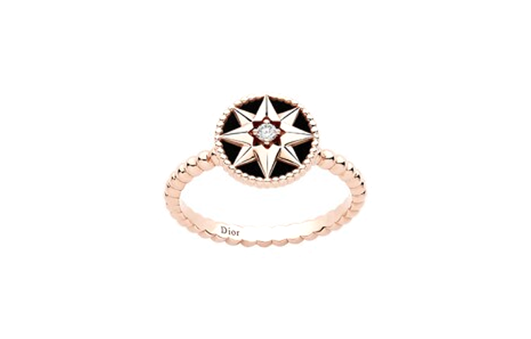 DIOR Agate Diamond 18K Rose Gold Rings Unisex Rose Gold
