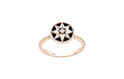 DIOR Agate Diamond 18K Rose Gold Rings Unisex Rose Gold