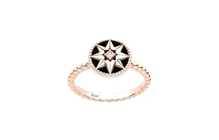 DIOR Agate Diamond 18K Rose Gold Rings Unisex Rose Gold