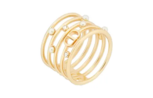 DIOR Pearl, Silver Crystal, Metal Rings Women's Gold