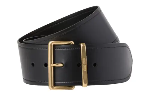 MIU MIU Ornamented With Embossed Logo, Pin Buckle Leather Belts Women's Black Width 6cm