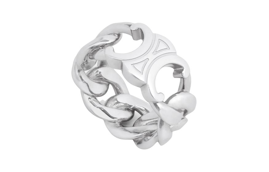 CELINE Triomphe Gourmette Ring In Brass With Rhodium Finish