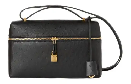 Loro Piana Extra Bag Ostrich Leather Shoulder Bag, Crossbody Bag Women's Black