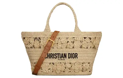 DIOR Raffia Tote Bag, Shopping Bag, Shoulder Bag, Crossbody Bag, Handbag Women's Natural