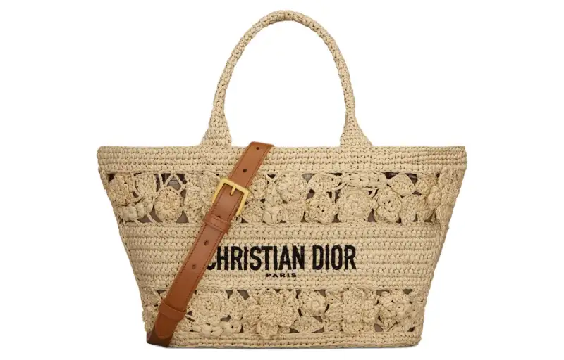 DIOR Raffia Tote Bag, Shopping Bag, Shoulder Bag, Crossbody Bag, Handbag Women's Natural
