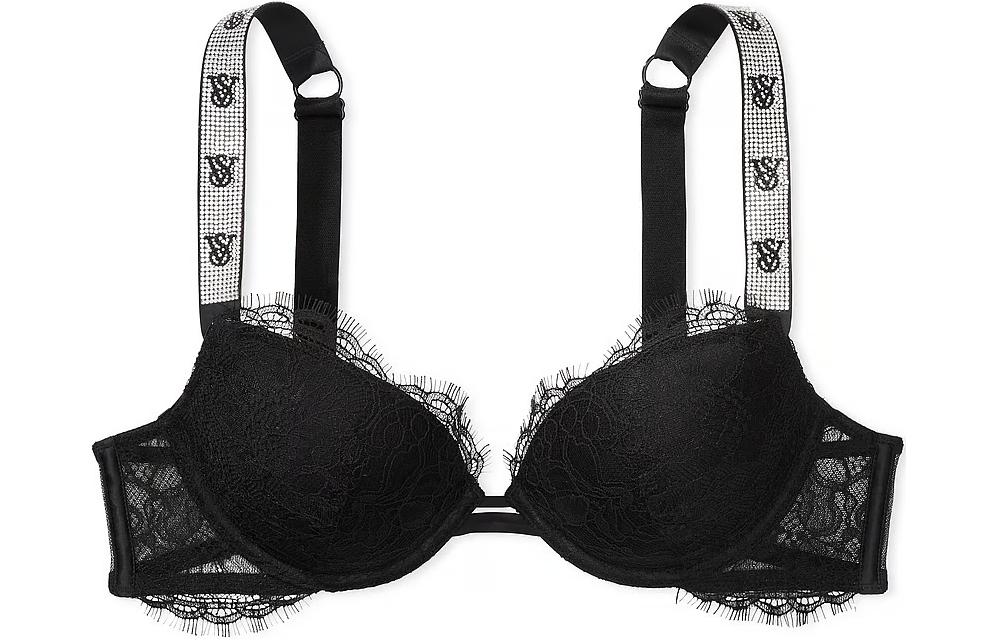 Женский бюстгальтер Victoria's Secret Shine Strap Lace Push-Up Bra (черный)