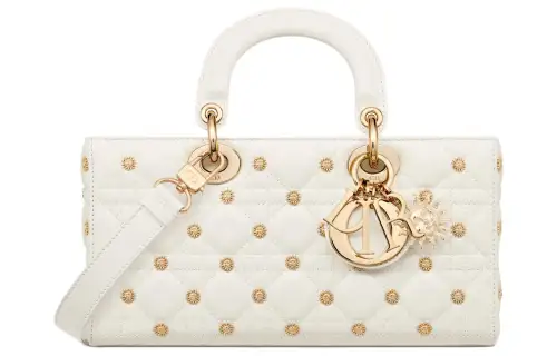 DIOR Lady D JOY Wicker Pattern Lambskin Shoulder Bag, Crossbody Bag, Handbag Medium Women's White