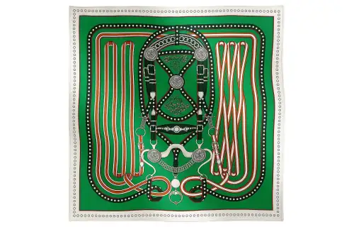 HERMES Geometric Pattern Scarves Women's Green