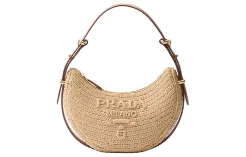 PRADA Woven Fabric Portable Crossbody Bag, Shoulder Bag Women's Natural & Brown