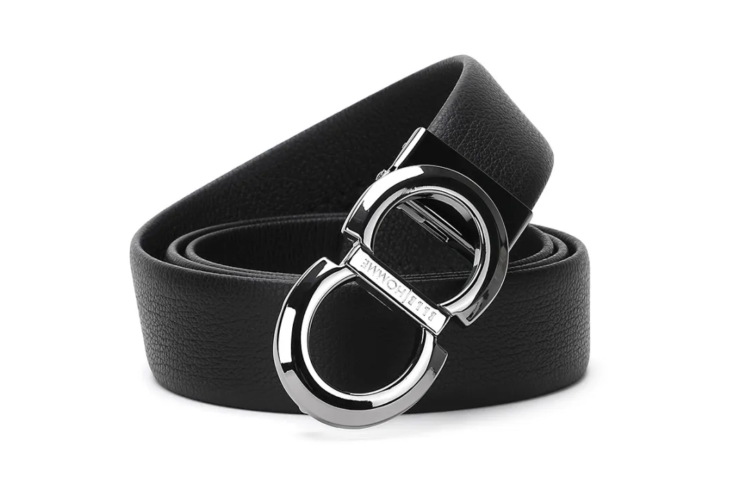 ELLE HOMME Top Grain Cow Leather Belts Men's Black Width 3.4CM Gift Box Set