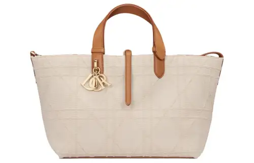 DIOR Toujours Collaboration Woven Cotton Handbag Medium Women's Natural & Brown