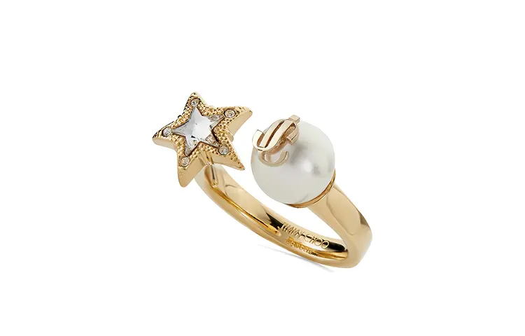 Jimmy Choo Star pattern decoration metal brass ring women's gold