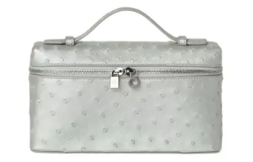 Loro Piana Ostrich Leather One Shoulder Handbag Women's Silver