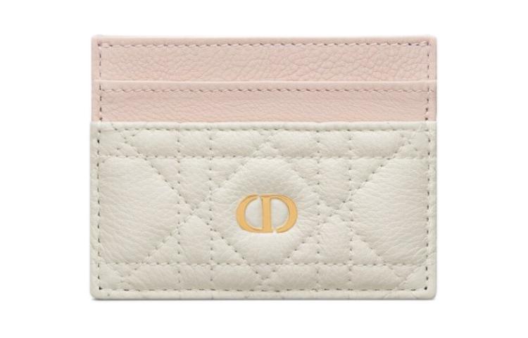 DIOR Caro Soft Cow Leather Card Holder Women's Sand Pink & Milk White