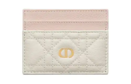 DIOR Caro Soft Cow Leather Card Holder Women's Sand Pink & Milk White