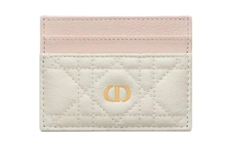 DIOR Caro Soft Cow Leather Card Holder Women's Sand Pink & Milk White
