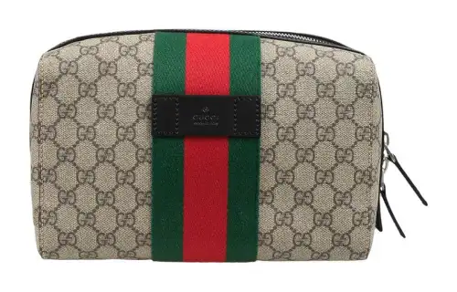 GUCCI Canvas With Leather Clutch Toiletry Bag Storage Bag Makeup Bag Women's Ebony