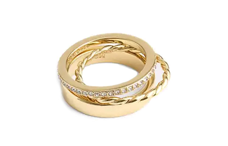COACH Coach solid color design cubic zirconia glass brass plated ring women's gold