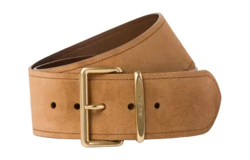MIU MIU Adorned With Brogues Logo, Pin Buckle Included Leather Belts Women's Cinnamon Width 6cm
