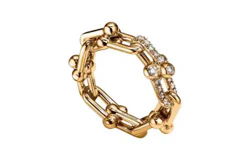 TIFFANY & CO. Tiffany Tiffany HardWear series small buckle inlaid design 18K gold diamond ring women's gold
