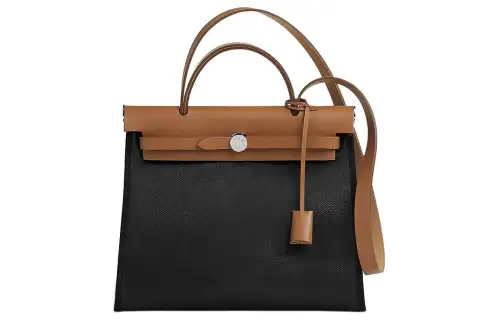 HERMES Herbag Zip H Berline Canvas And Hunter Cow Leather Shoulder Bag, Crossbody Bag, Handbag 31 Unisex Black/Brown