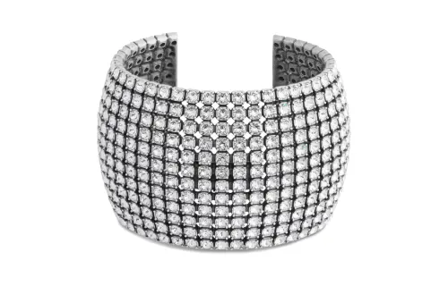 Balenciaga Brass, Glass, Rhinestone Bangles Women's Silver