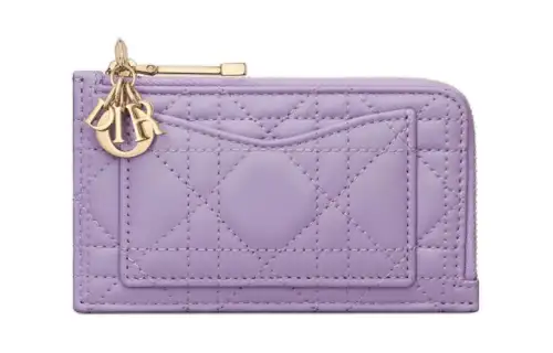 DIOR Lady Dior Wicker Pattern Lambskin Card Holder Women's Light Purple