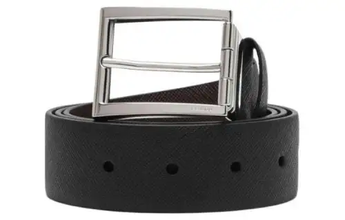PRADA Micro Logo Design Leather Belts Men's Black Width 3CM