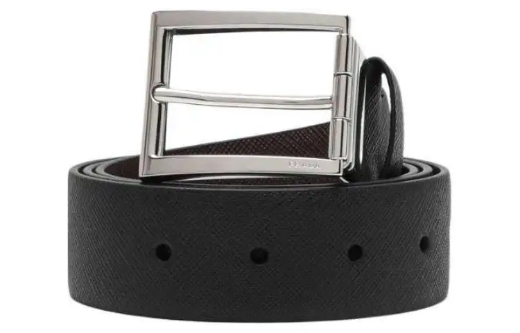 PRADA Micro Logo Design Leather Belts Men's Black Width 3CM