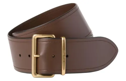 MIU MIU Brogues Logo, Pin Buckle Leather Belts Women's Ochre Brown Width 6cm