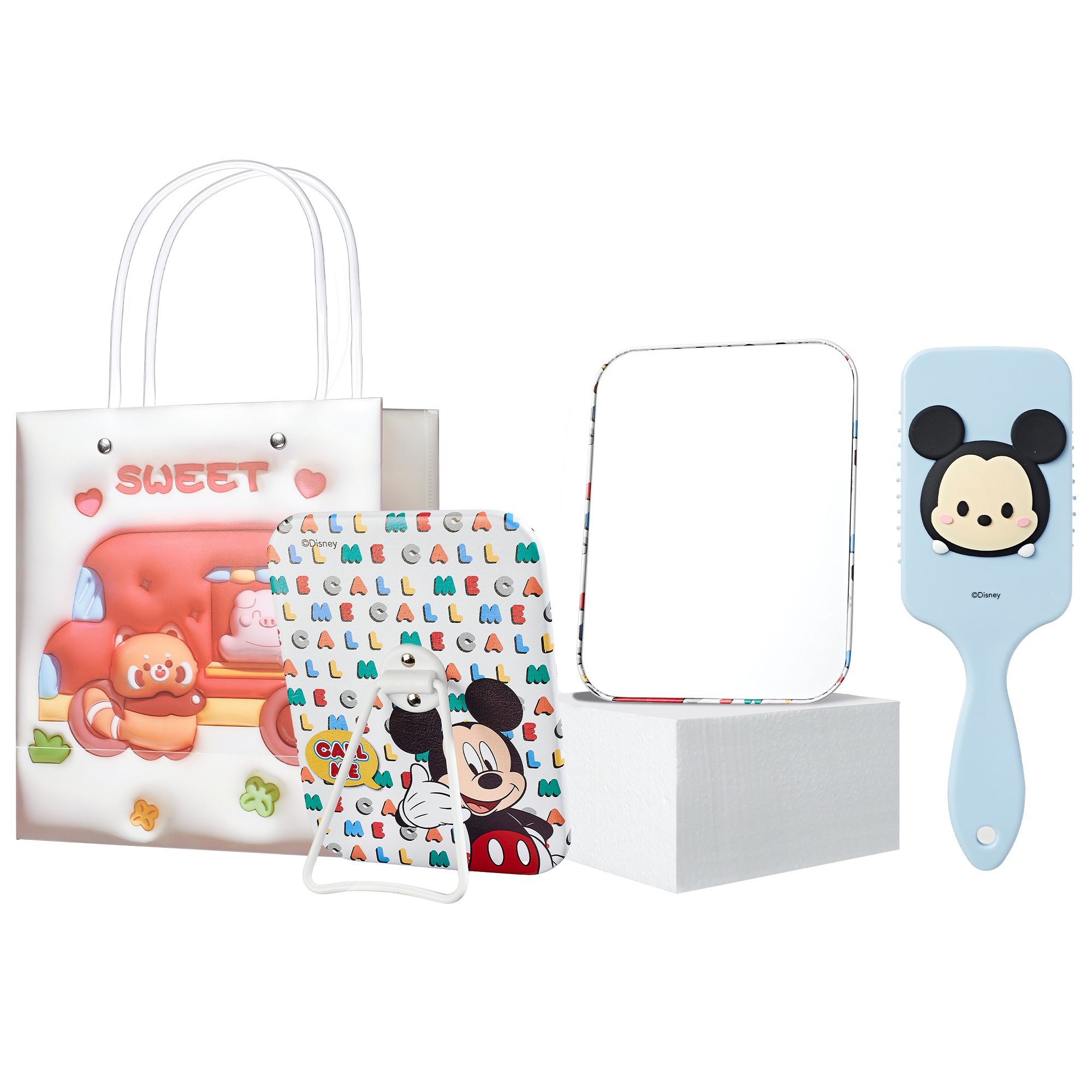 Disney Disney, air bag, cute massager, handheld anti-static electric conditioner, brush for students to go out, mirror, set