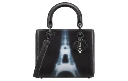 DIOR Lady Dior Pleated Calfskin Handbag, Shoulder Bag, Crossbody Bag, Handbag Medium Women's Black