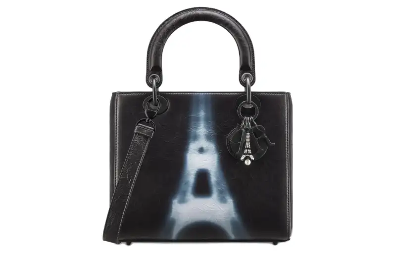 DIOR Lady Dior Pleated Calfskin Handbag, Shoulder Bag, Crossbody Bag, Handbag Medium Women's Black