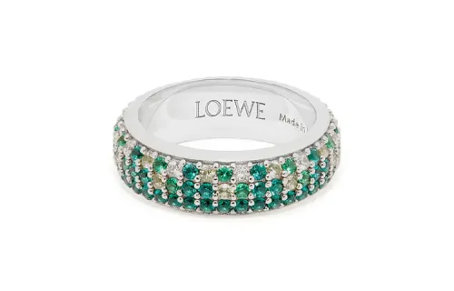 LOEWE 925 Sterling Silver, Zirconia, Crystal Rings Women's Silver/Green