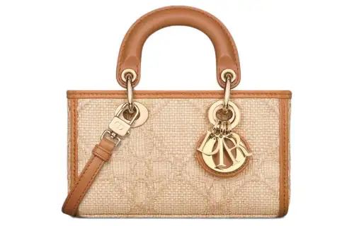 DIOR Lady D Joy Raffia Fiber, Leather Shoulder Bag, Crossbody Bag, Handbag Extra Mini Women's Natural