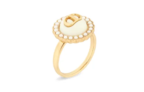 DIOR 2000-2010 Plated Faux Pearl Petit Cd Baroque Ring Costume Ring