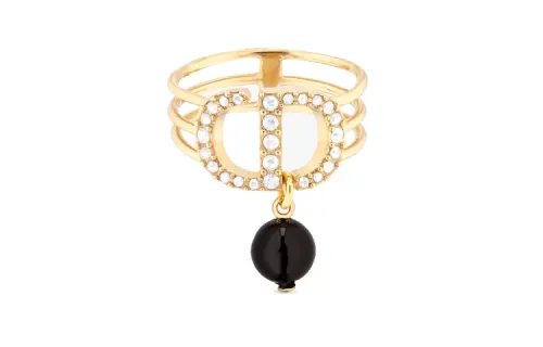 DIOR Metal, Resin Bead Ornament, Faux Crystal Rings Women's Gold