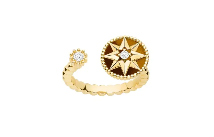 DIOR 18K Gold Diamond Tiger's Eye Stone Rings Women's Gold