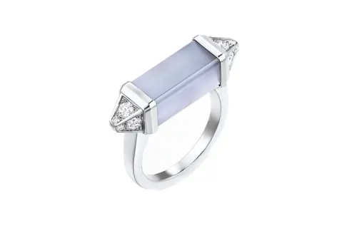 CARTIER 18K White Gold, Diamond, Blue Chalcedony Rings Unisex Blue