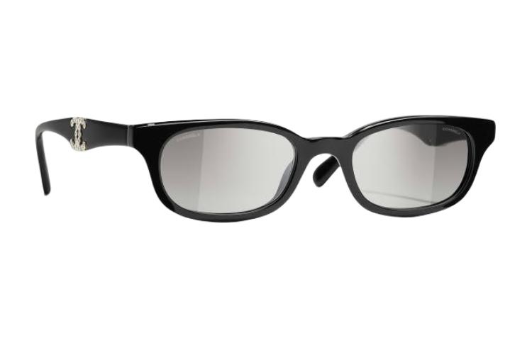 CHANEL Plastic Acetate Oval Sunglasses Women's Black