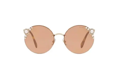 MIU MIU Metal Round Sunglasses Women's Gold