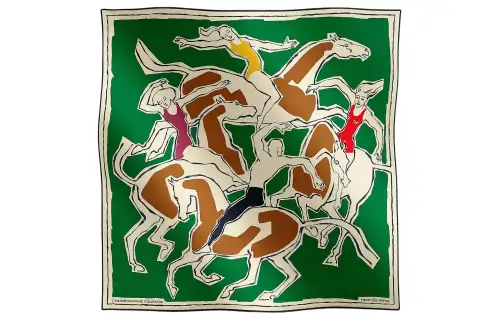 HERMES Animal Pattern Scarves Women's Green