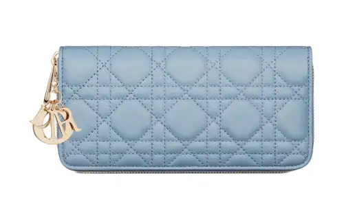 DIOR Lady Dior Cangrid Lambskin Wallet Women's Blue