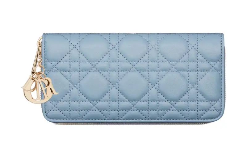 DIOR Lady Dior Cangrid Lambskin Wallet Women's Blue