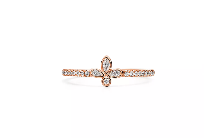 TIFFANY & CO. Pre Owned 2010s 18K Rose Gold Fleur de lis Diamond Ring Ring