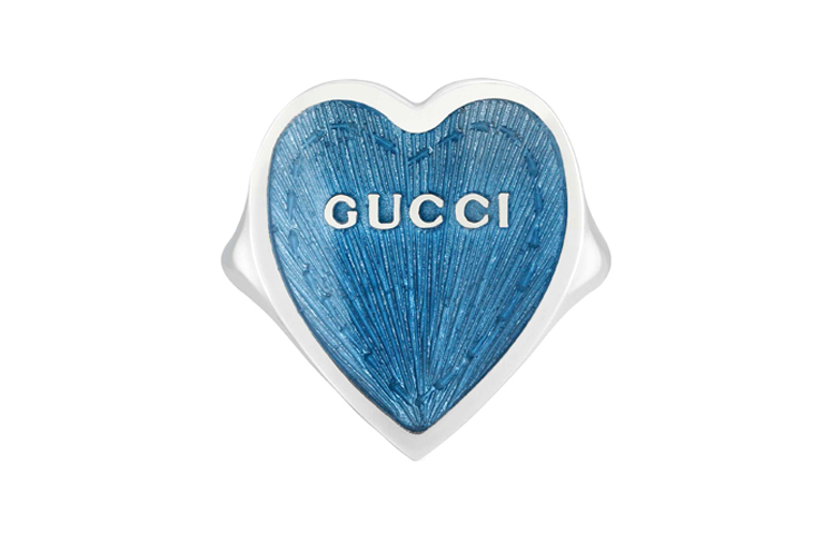 GUCCI Gucci, enamel, fashionable jewelry, blue ring, 925 sample silver