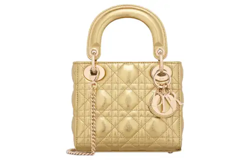 DIOR Lady Dior Wrinkled Calfskin Shoulder Bag, Crossbody Bag, Handbag Mini Women's Gold